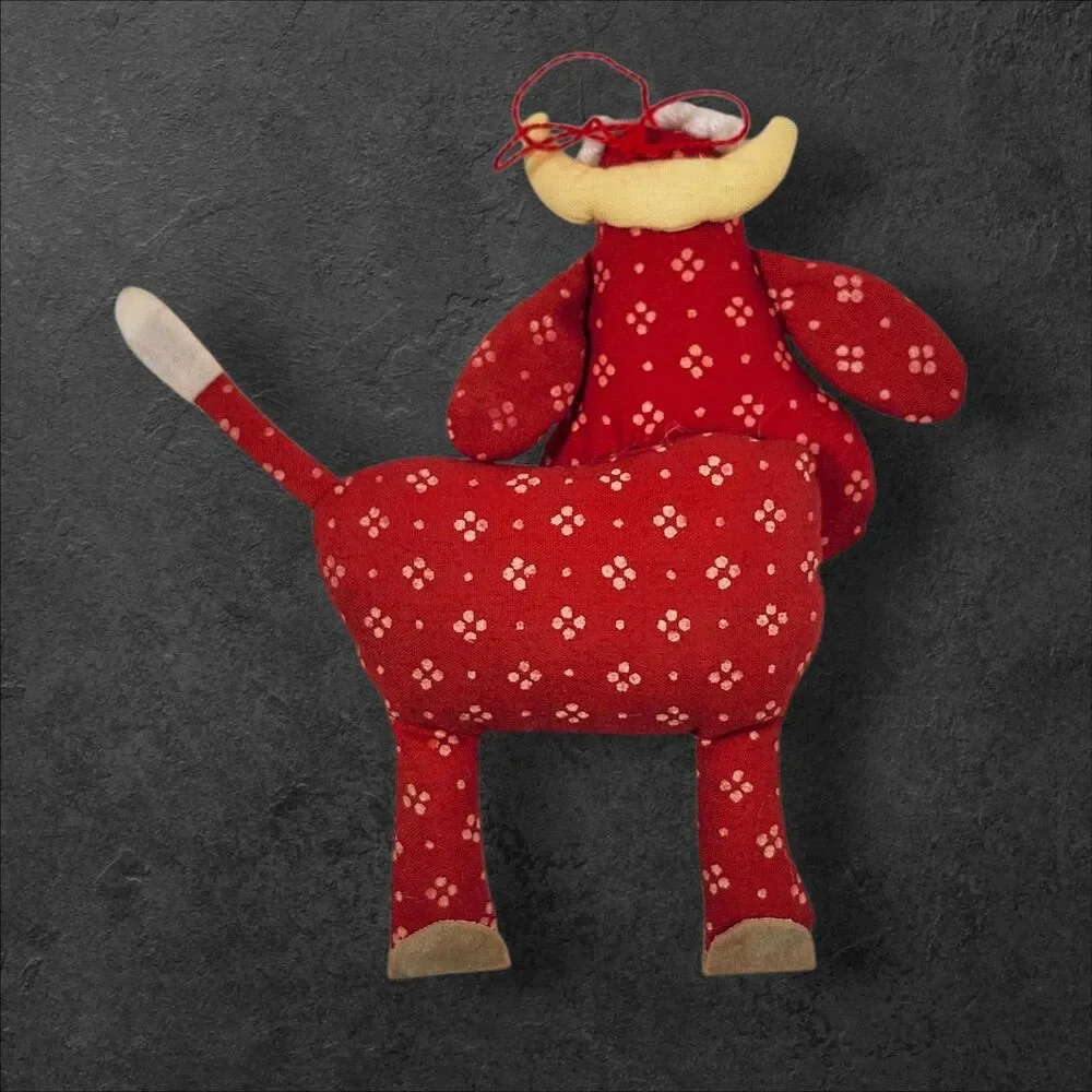 Vintage Farm Animal Christmas Ornaments Set of 4 Fabric Cottagecore Holiday Red